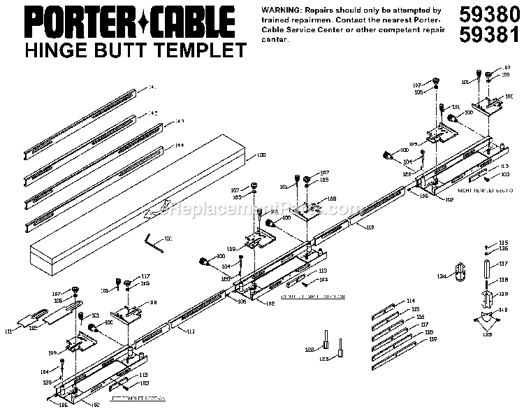 Page A Diagram and Parts List for 59380 Type 1 Porter Cable Miscellaneous